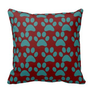 Cute Puppy Dog Paw Prints Red Blue Throw Pillow