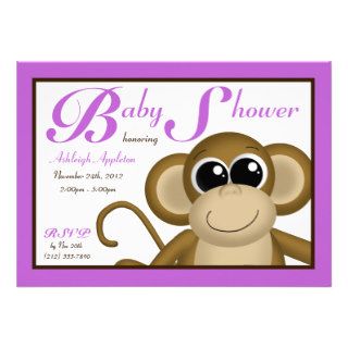 Cute Monkey Purple Baby Shower Invitations