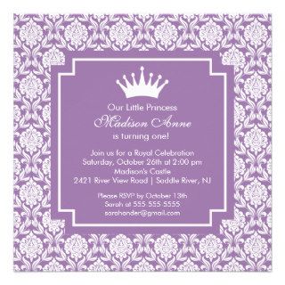 Purple Princess Crown Birthday Party Invitation