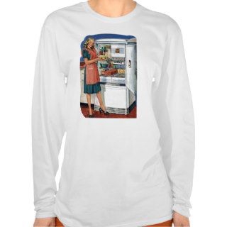 Vintage Retro Women 50s Kitchen Full Refrigerator Tee Shirts