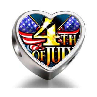 4th of July Independence Day Heart Photo Charm Beads Jewelry
