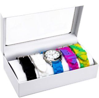 Cerentino Women's RB006 Round White Dial Interchangeable Set Silicone Multi Colored Strap Watch at  Women's Watch store.
