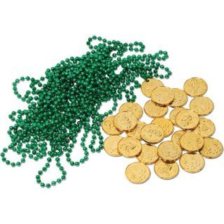 Leprechaun Loot Includes 12   Green Party Beads, 25   Gold (Plastic Coins) Party Accessory  (1 count) (37/Pkg) Kitchen & Dining
