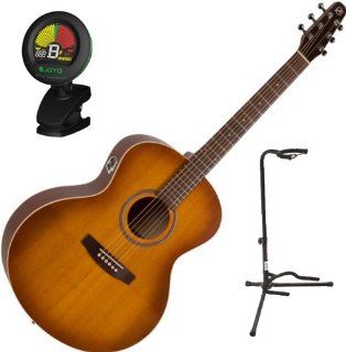 Seagull 032907 Entourage Rustic Mini Jumbo QI Acoustic Electric Guitar w/ Stand and Tuner Musical Instruments