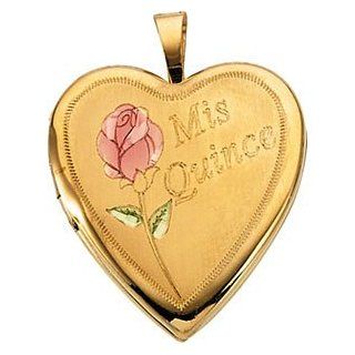 14k Yellow Gold Mis Quince Aos Rose Heart Locket Necklace, 20" Jewelry