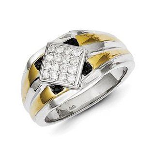 Sterling Silver and Gold Plated Black and White Diamond Men's Ring Jewelry Brothers Jewelry