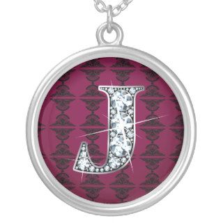 "J" Diamond Bling on Damask Necklace
