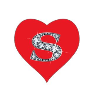 "S" Diamond Bling on Red Heart Sticker