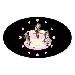 Baby Pink Hearts Around a Mad Tea Party Oval Stickers