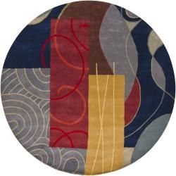 Hand Tufted Mandara Multi New Zealand Wool Rug with Shades of Blue and Gold (7'9" Round) Mandara Round/Oval/Square