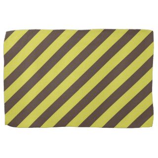 Yellow Green Brown Diagonal Stripes Pattern Kitchen Towel