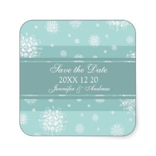 Teal White Save the Date Winter Wedding Stickers