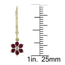 10k Yellow Gold Created Ruby and Diamond Flower Earrings Gemstone Earrings