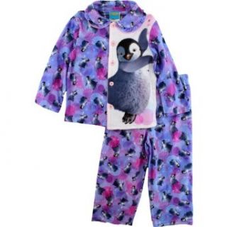 Happy Feet Two "Penguins" Purple Flannel Coat Pajamas 4 6/6X (4) Pants Pajamas Sets Clothing