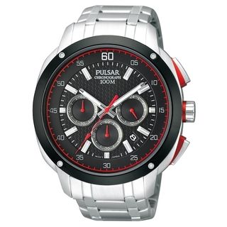 Pulsar Men's Chronograph Black Dial Red Accent Watch   PT3395 Pulsar Men's Pulsar Watches