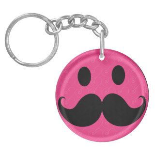 Pink Smiley Face Mustache Moustache Stache Acrylic Keychains