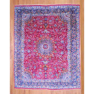 Persian Hand knotted Mashad Red/ Navy Wool Rug (9'7 x 12'3) 7x9   10x14 Rugs
