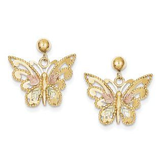 10k Tri Color Black Hills Gold Butterfly Earrings Jewelry