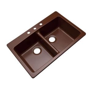 Mont Blanc Waterbrook Dual Mount Composite Granite 33x22x9 3 Hole Double Bowl Kitchen Sink in Cocoa 79319Q