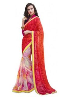 Triveni Maroon Brasso Faux Georgette Printed Saree TSXCH508 Clothing