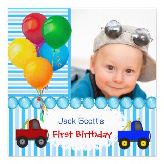 Baby Boy First Birthday 1st Colorful Personalized Invitations