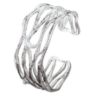 925 Sterling Silver High Polish Finish Textured Branch Cuff Bracelet Jewelry