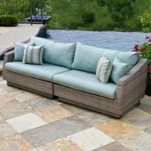 RST Outdoor Cannes 2 Piece Patio Sofa with Bliss Blue Cushions OP PESOF CNS BLS K