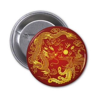 Gold Red Dragon Phoenix Chinese Wedding Favor Pins