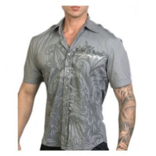 Rebel Spirit Men's Grey Impaled Dagger Skull Short Sleeve Shirt with Foil and Studs Size XXXL at  Mens Clothing store