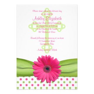 Pink Green Polka Dots First Communion Invitation
