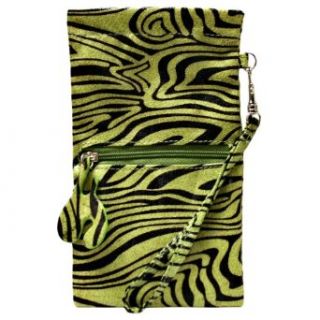 Luxury Divas Lime Green & Black Zebra Print Wristlet Sunglass Pouch Clothing