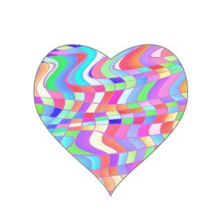 Awesome colourful wavy geometric pattern abstract heart stickers