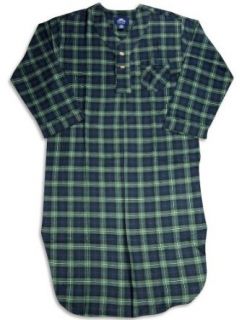 Private Label   Mens Long Sleeve Plaid Flannel Nightshirt, Green, Black 28422 S/M Clothing