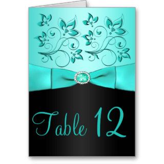 Aqua and Black Floral Table Number Card