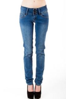 Wide Waist Band Stretch Skinny Jeans in Blue, 0
