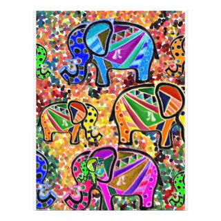 Cute whimsical colorful elephant & floral mozaique flyer design