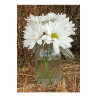 Daisies In Mason Jar  Hay   Country / Barn Wedding Personalized Announcements