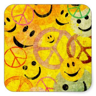Grunge Style Peace Signs and Smiley Faces Stickers