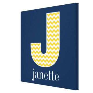 Navy and Yellow Chevrons Huge Monogram Letter J Gallery Wrap Canvas