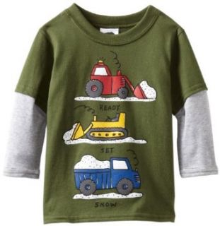 Mulberribush Baby Boys Infant Ready Set Snow Print 2 Tone Thermal Sleeve Shirt, Olive, 12 Months Clothing