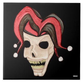 Evil Jester Skull (Red) Ceramic Tiles