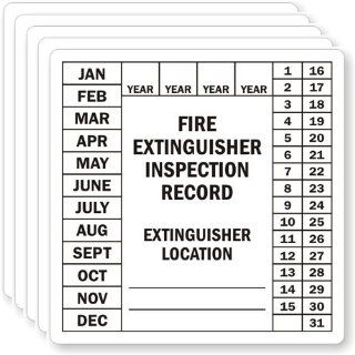 Fire Extinguisher Inspection Record (black), Adhesive Signs and Labels, 5 Labels / Pack, 4" x 4" Automotive