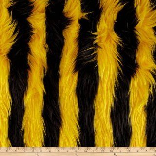Fun Shag Faux Fur Ribbon Stripes Yellow/Black Fabric
