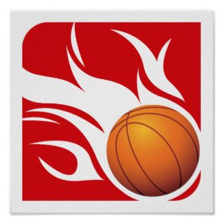 Flaming Basketball Red and White Posters