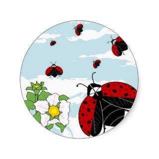 ladybugs in flight round sticker