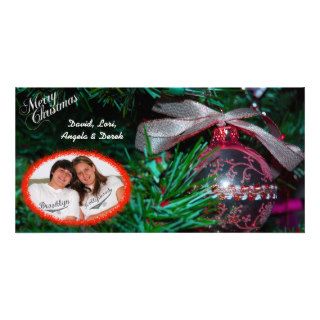 Fancy Red Ornament Christmas Photo Card