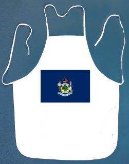 Maine Flag BBQ Barbeque Apron with 2 Pockets   White