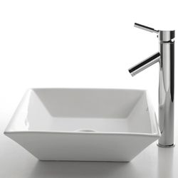 Kraus White Square Ceramic Sink and Sheven Faucet Kraus Sink & Faucet Sets