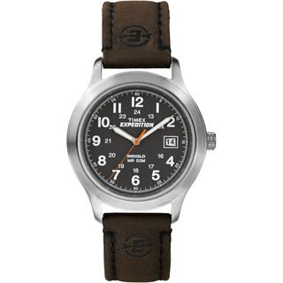 Timex Men's Expedition Metal Field Black Dial Brown Leather Strap Watch Timex Men's Timex Watches