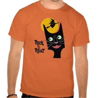 Vintage Halloween Black Cat Trick or Treat Tee Shirts